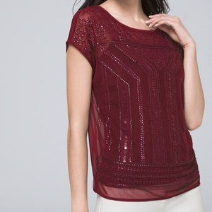 NWT WHBM Embellished Red Sheer Top